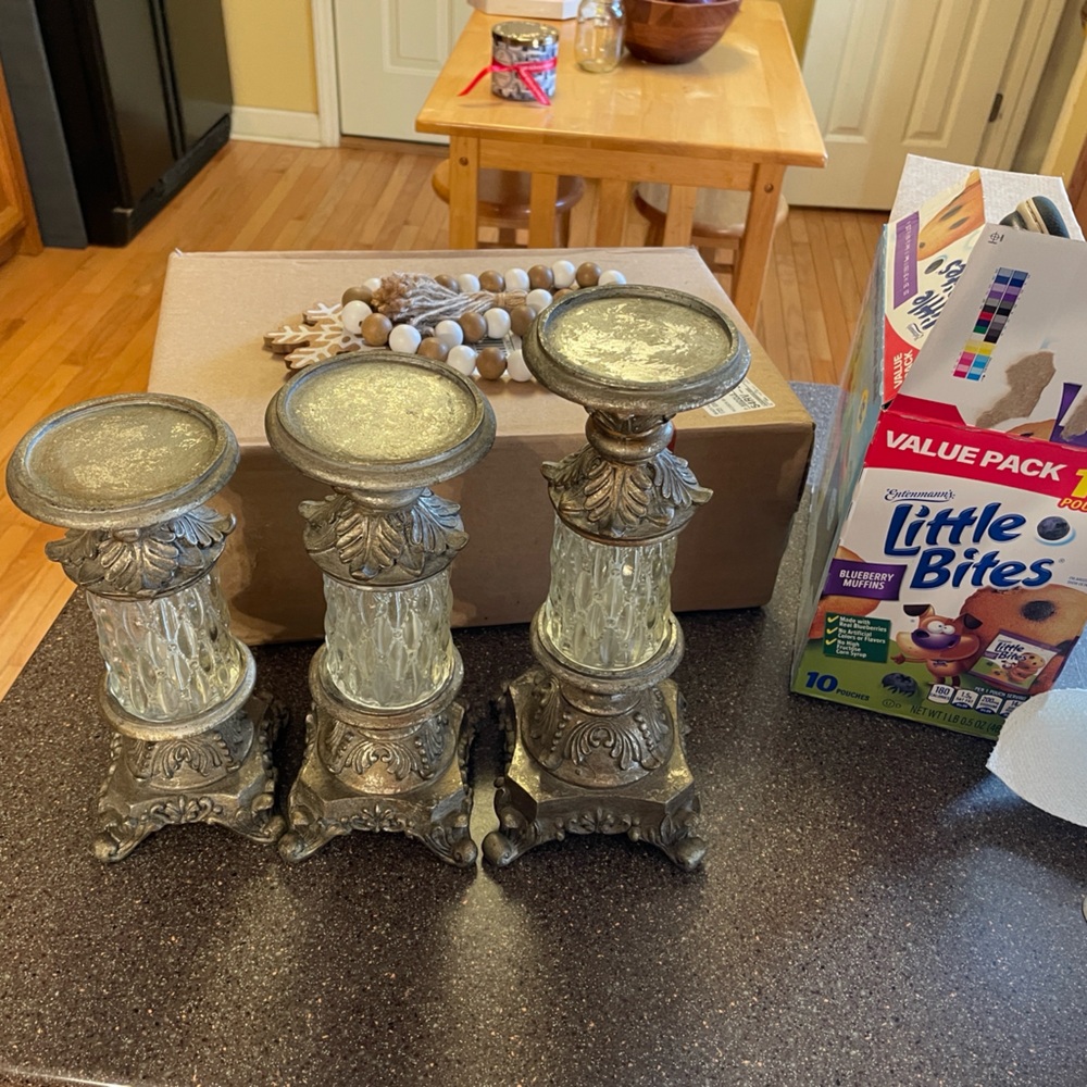 Vintage-Inspired Silver Candle Holders Trio